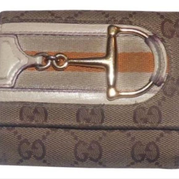 Gucci Brown Large G Logo Canvas & White Tri-fold - Picture 1 of 5